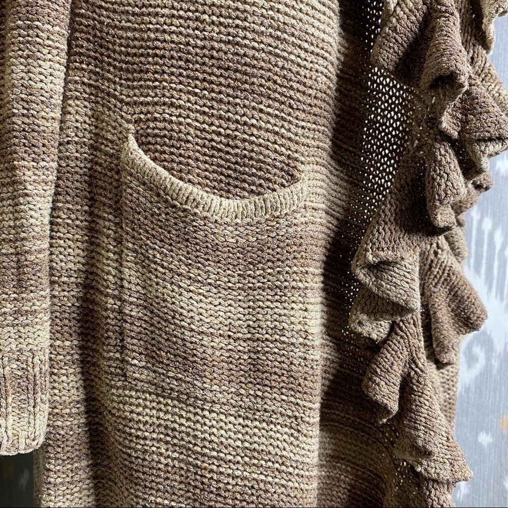 Ralph Lauren Olive Stripe Blanket Stitch Silk Hand Knit Ruffle CardiCoat - Picture 9 of 15